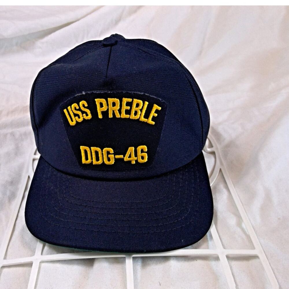 Baseball Hat/Cap "USS PREBLE DDG-46" in yellow lettering, adj strap back USCG